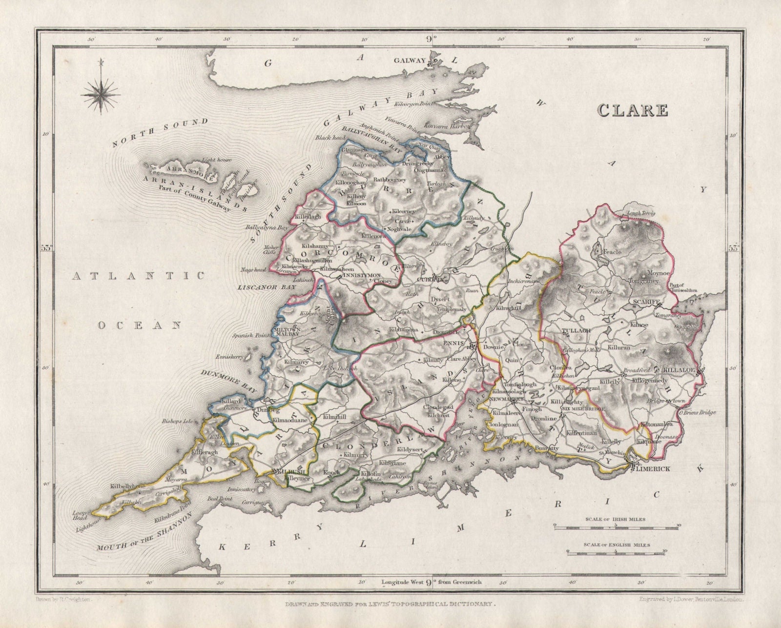 COUNTY CLARE antique map for LEWIS by CREIGHTON & DOWER. Ireland 1846 old